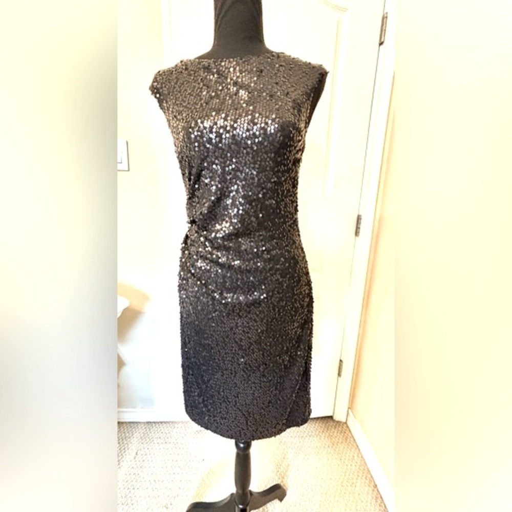 NWT David Meister dress 6 medium Sequin open back black dress cocktail LBD Vegas - Picture 4 of 16